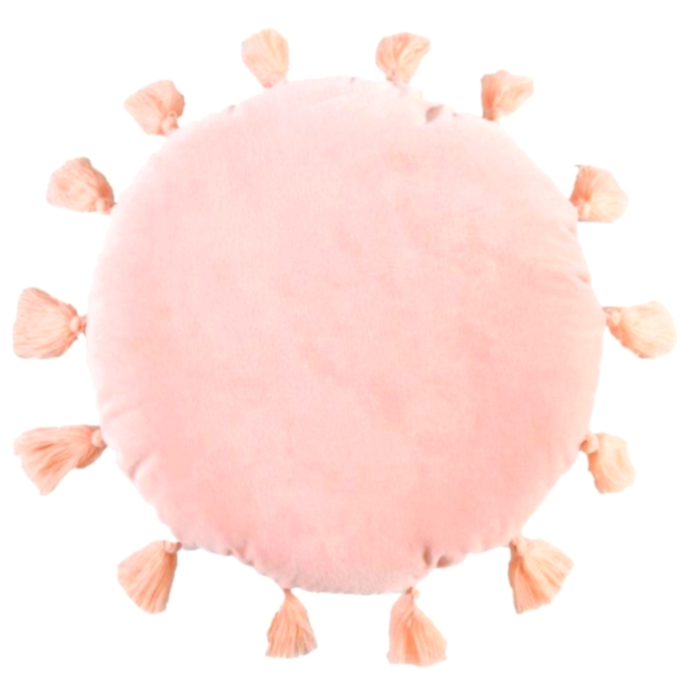 Wild Sage Round Pink Velvet Throw Pillow with Tassels NWT